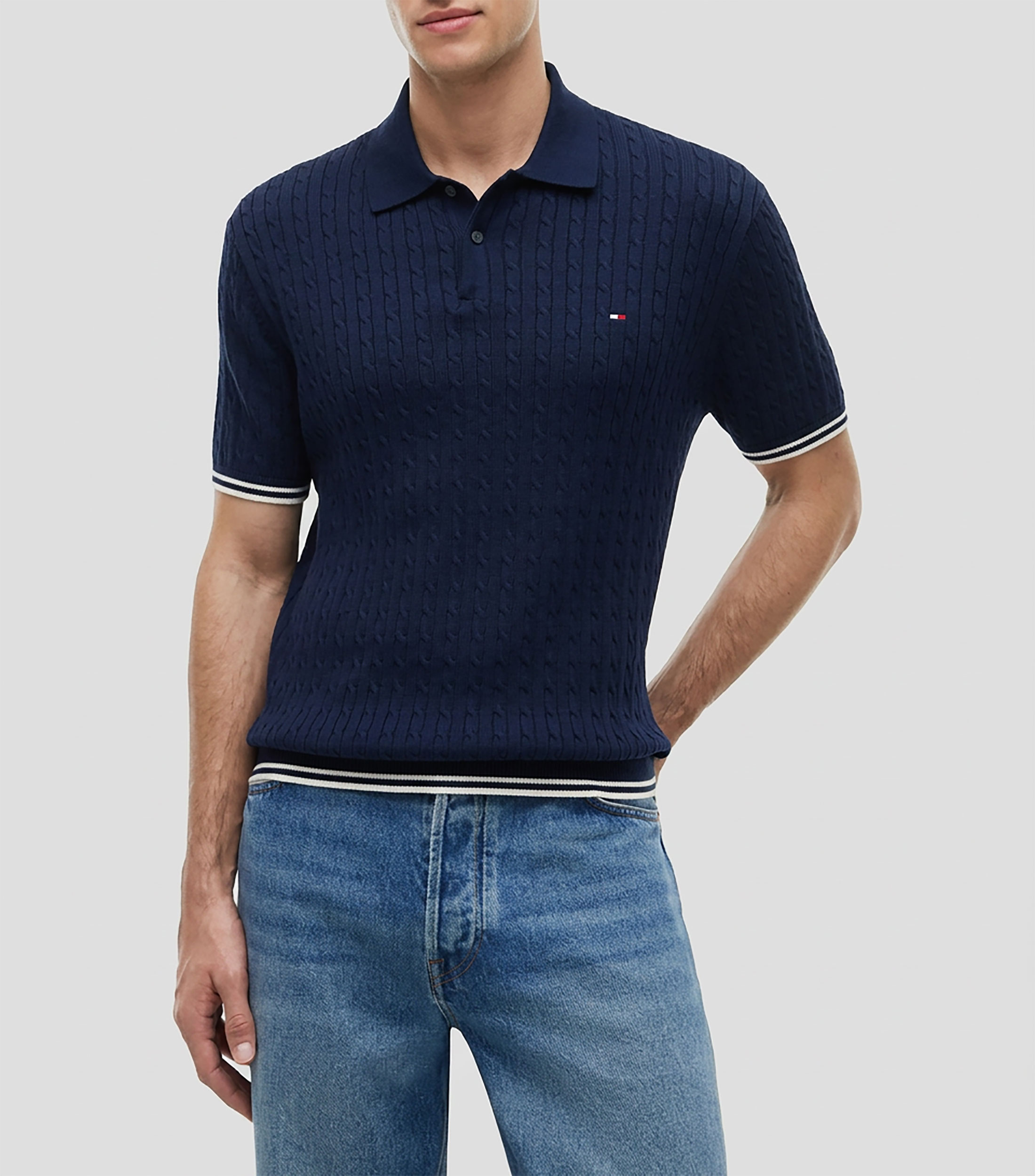 Playera tipo polo manga corta con franjas Hombre